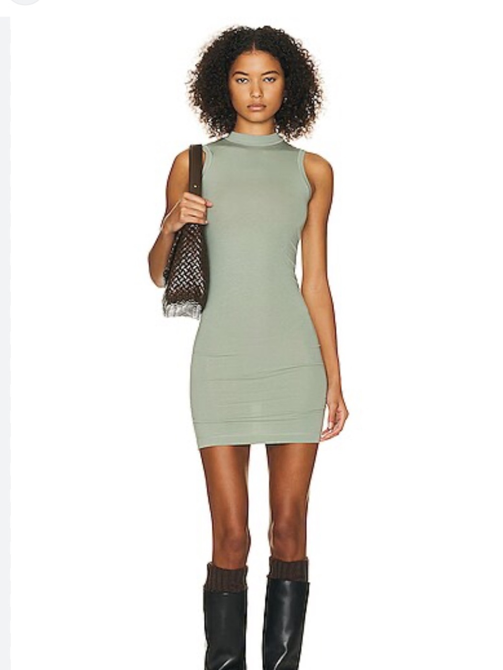 Sleeveless Mock Neck Mini Dress in Sage